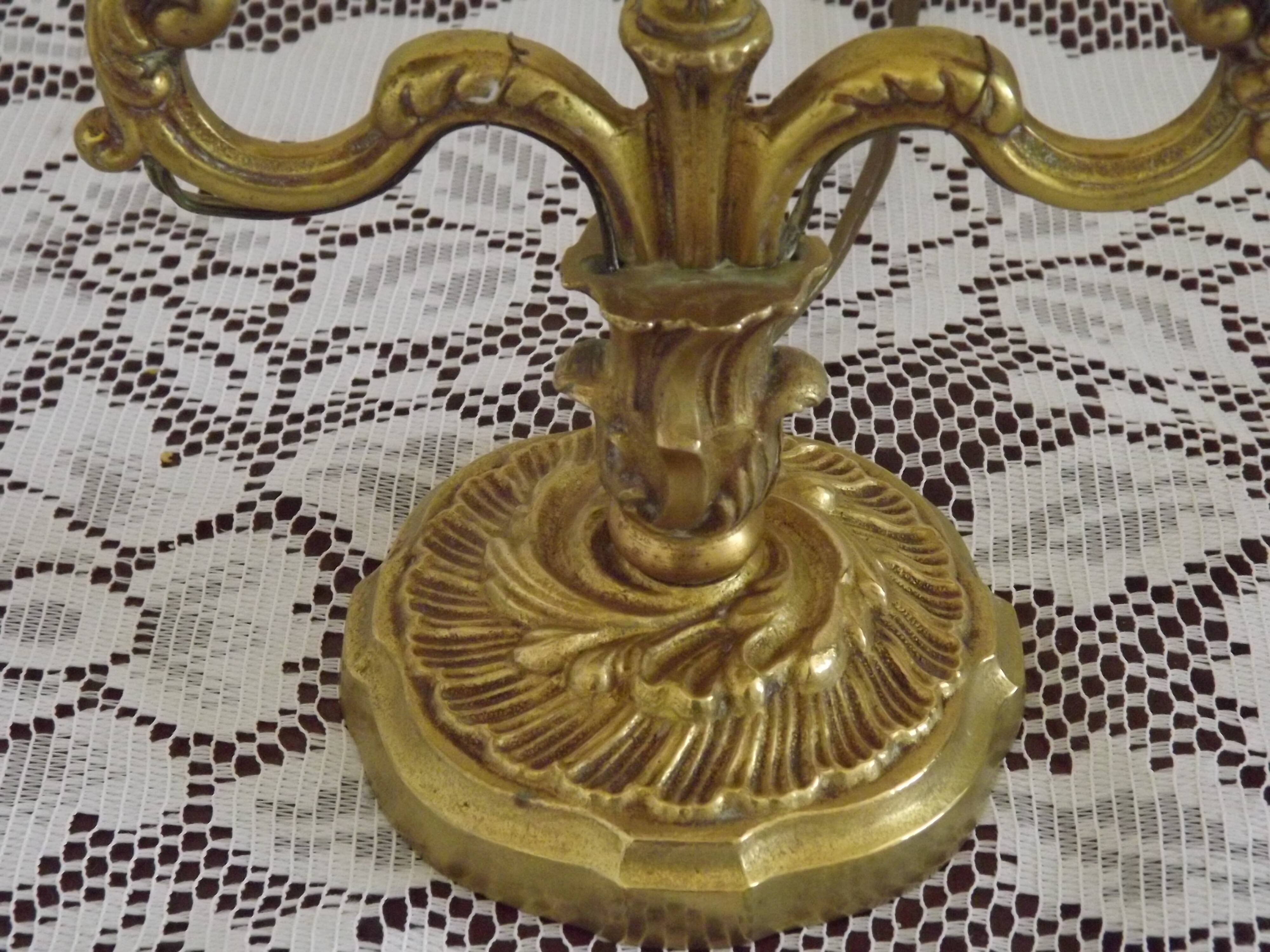 French Antique 2 Light Bronze Boulotte Table Lamp With Cream Pleated Shade