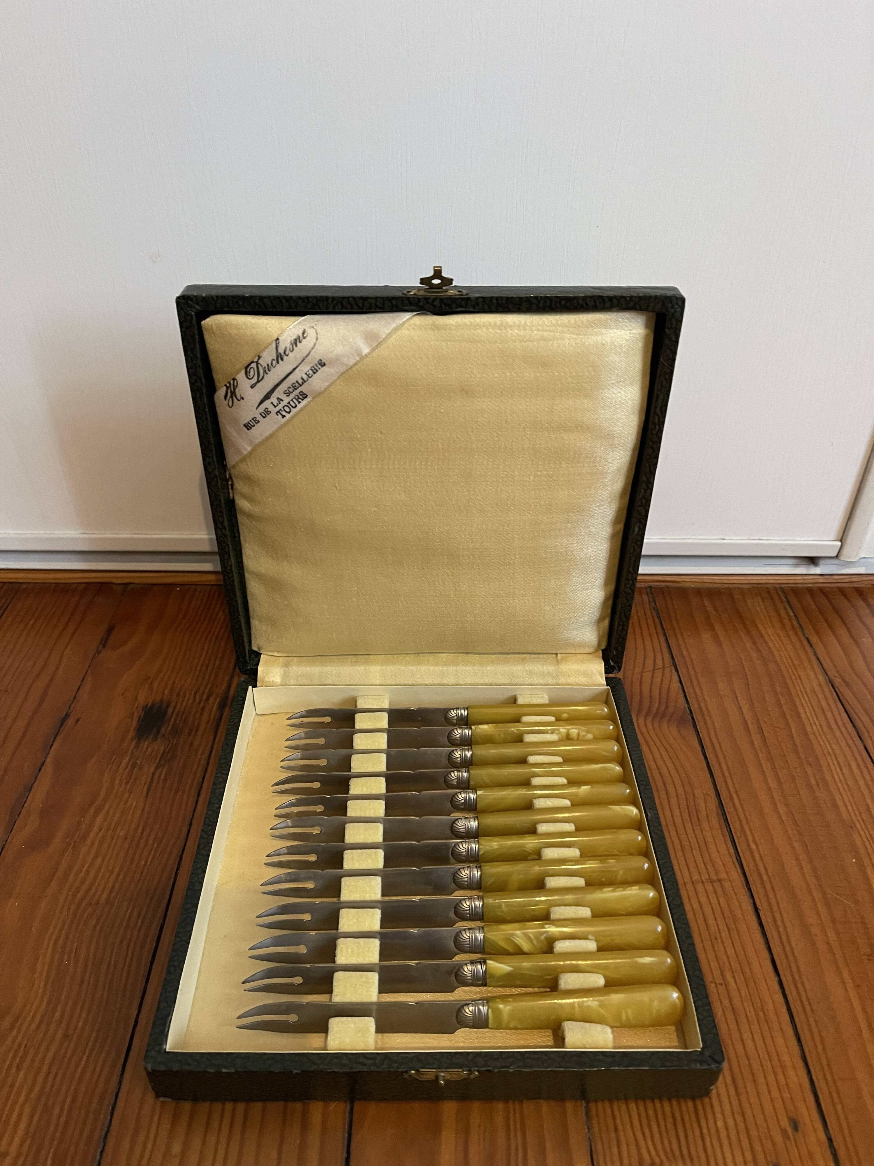 Coffret de 12 couteaux à melon art déco H. DUCHESNE
