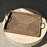 Rectangular Asian handmade basket with circular handle L:45 l:35