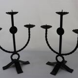 Brutalist style wrought iron candlesticks