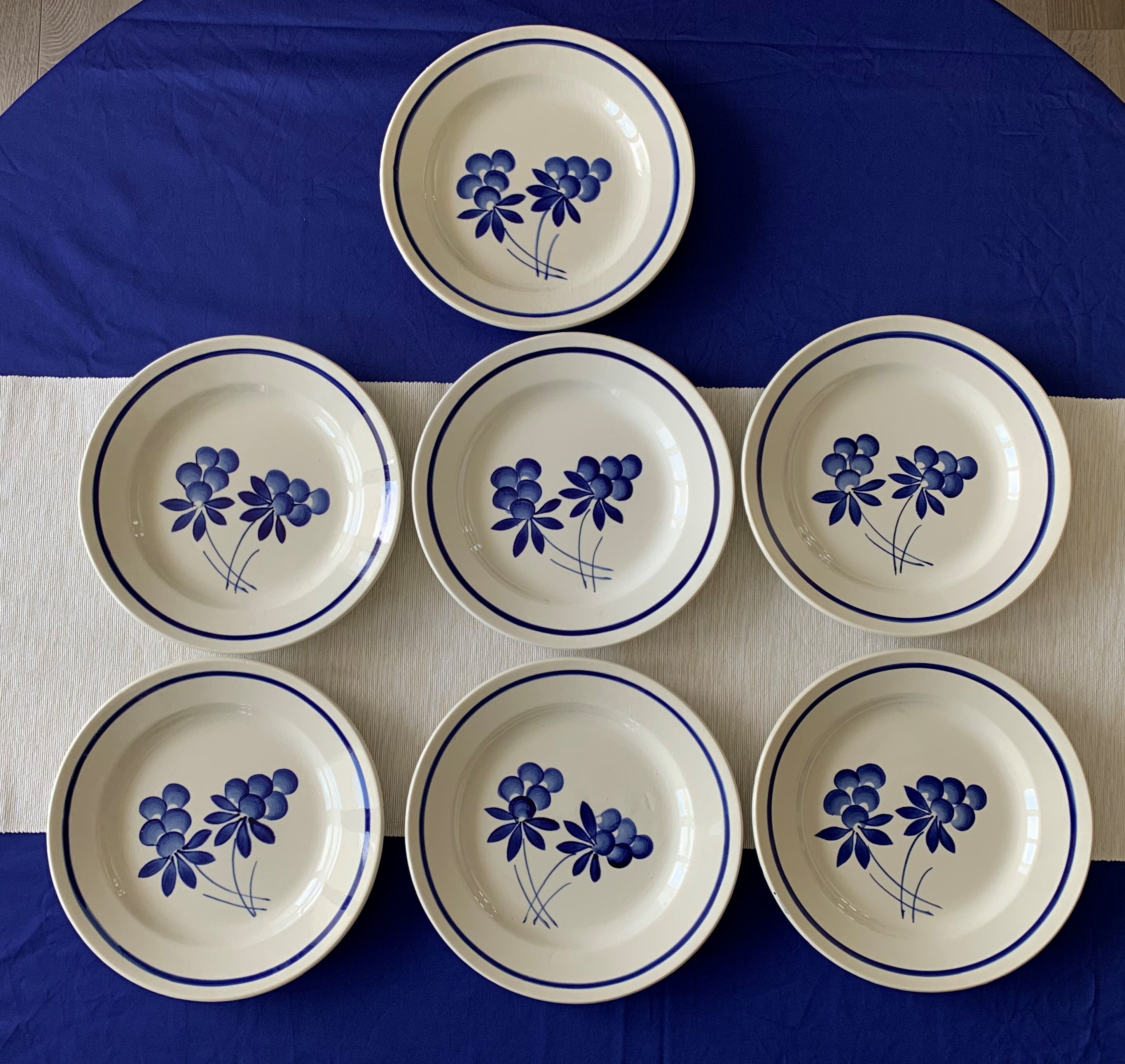 7 flat antique plates in Gien earthenware