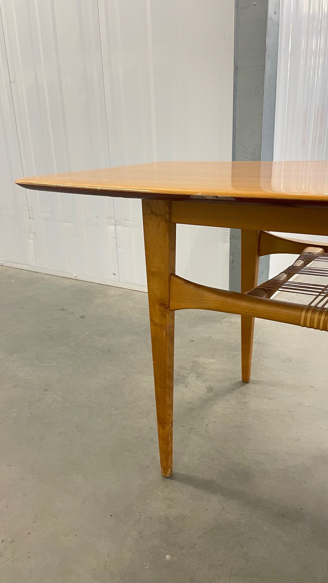 Lacquered wooden table from the 60s with revised door