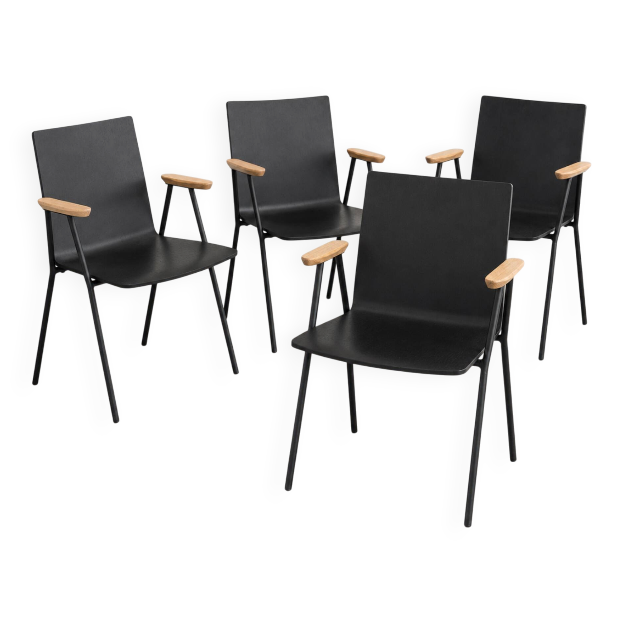 Lot de 4 fauteuils design Pedrali – Italie – Bois & acier