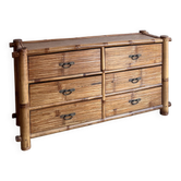 Vintage bamboo sideboard with 6 drawers,
