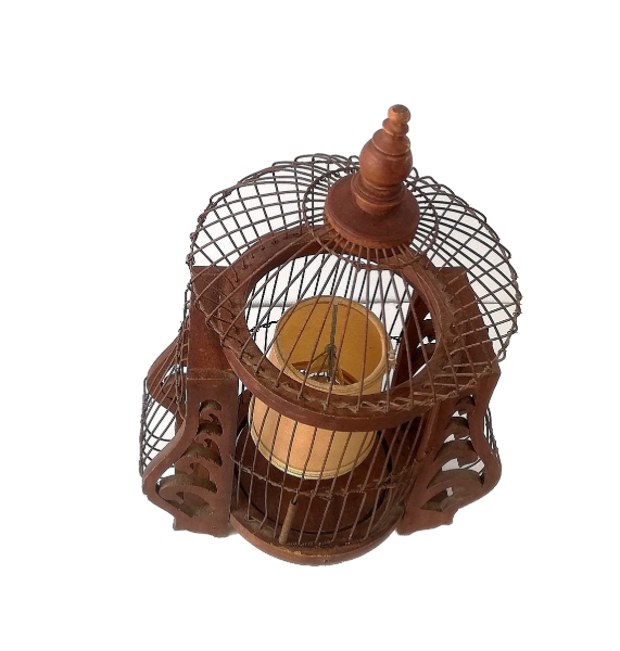 Antique wooden birdcage table lamp light bird home vintage