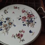 Sarreguemines Digoin “Righi” earthenware tray, metal rim and handles.