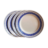 Ensemble de 4 assiettes plates Badonviller décor géométrique bleu sur fond crème