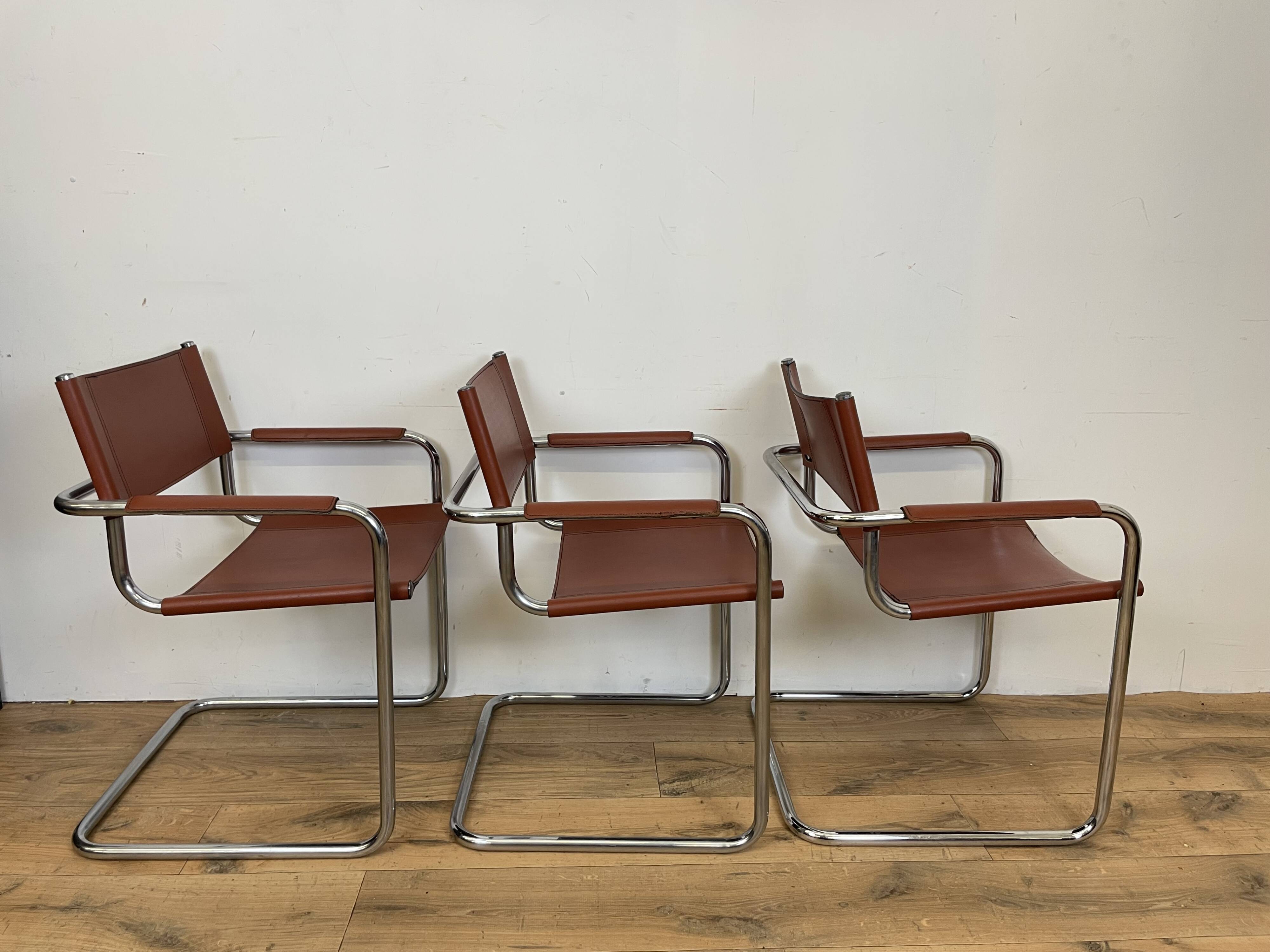 Set of 3 MG5 Grassi style armchairs from the 70s