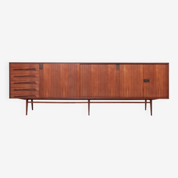 Buffet vintage du milieu du siècle : design Edmondo Palutari, bois de teck et détails en laiton, 1950