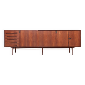 Buffet vintage du milieu du siècle : design Edmondo Palutari, bois de teck et détails en laiton, 1950