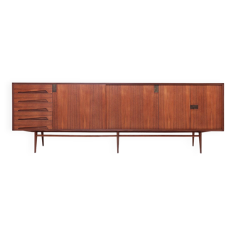 Vintage Midcentury Sideboard: Edmondo Palutari Design, Teak Wood & Brass Details, 1950s