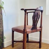 19th century corner armchair in solid pegged oak and imitation leather