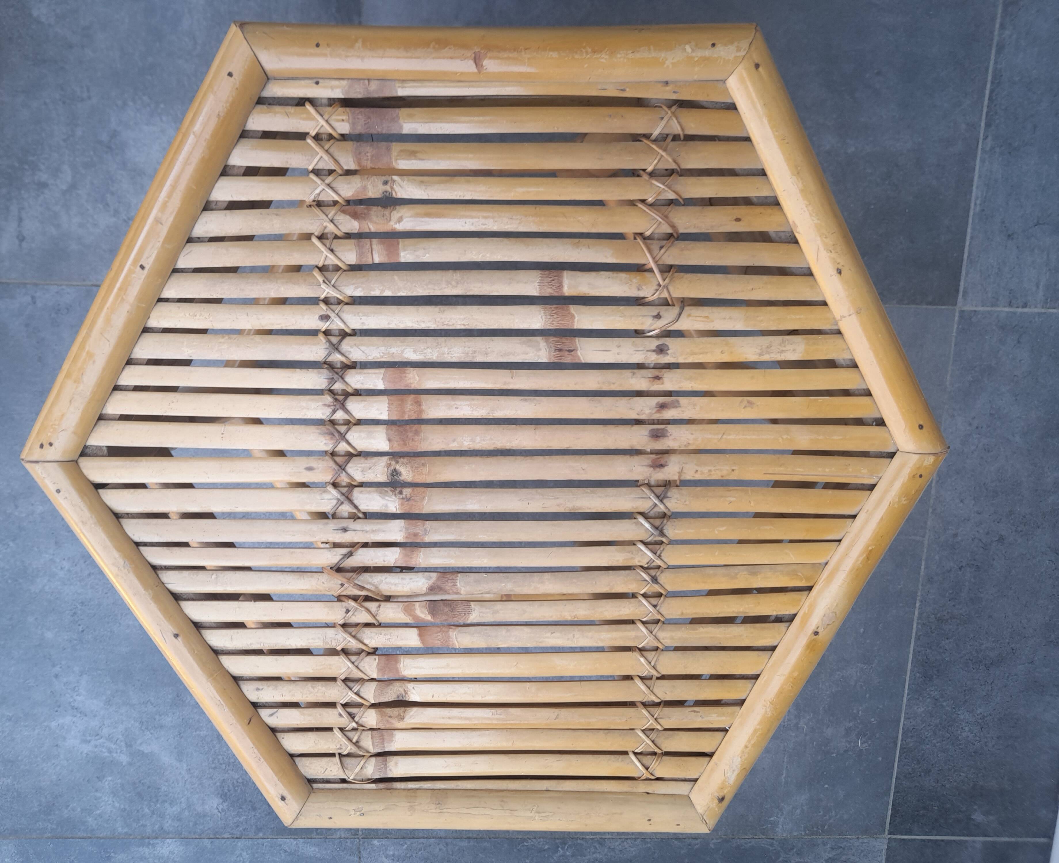 Ensemble de 3 tables gigognes vintage en bambou 70's