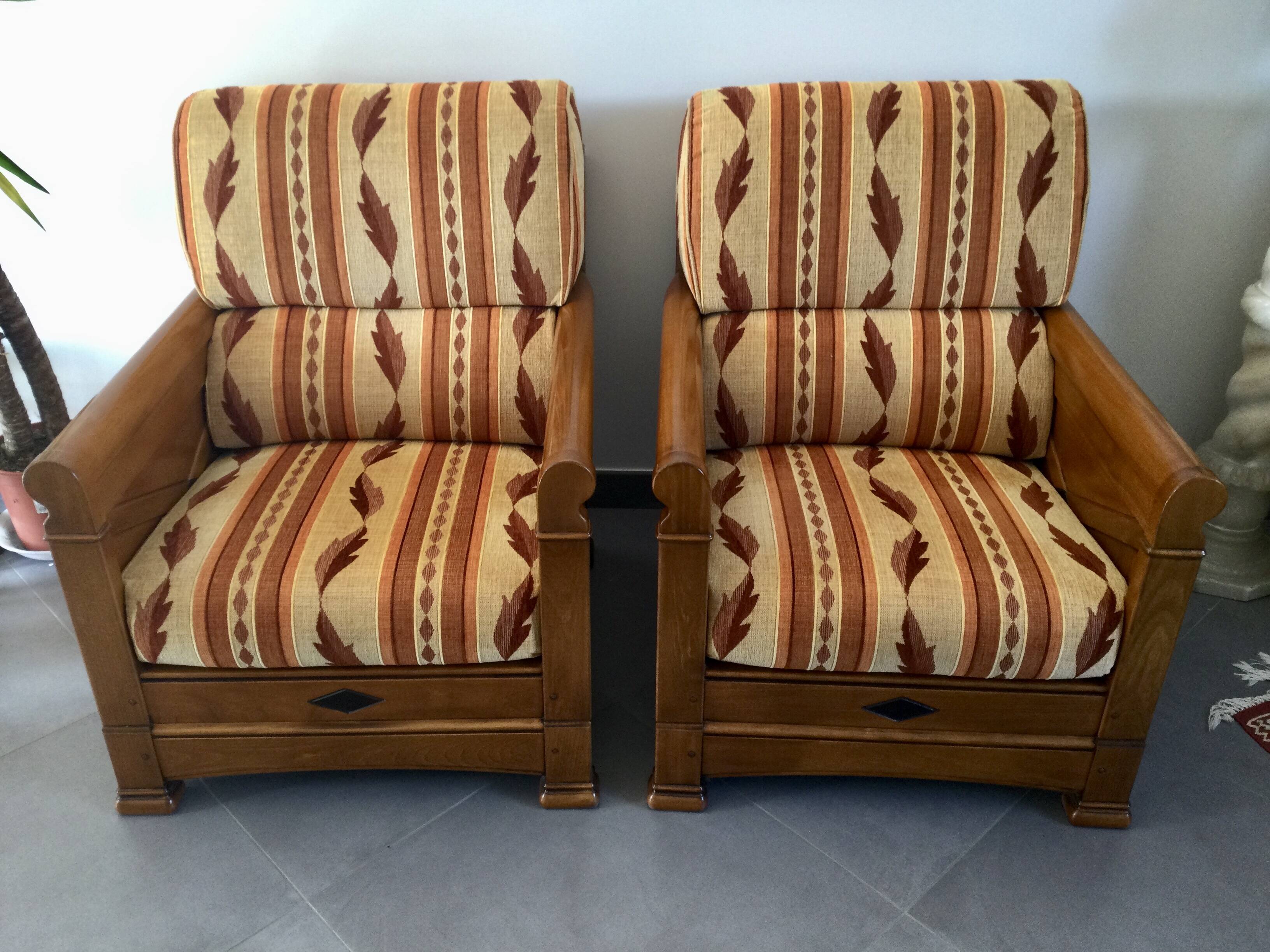 Jacques Leleu - Pair of Armchairs in Cherry Wood