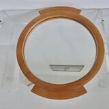Large round mirror tray, Scandinavian, in blond wood, 60 70