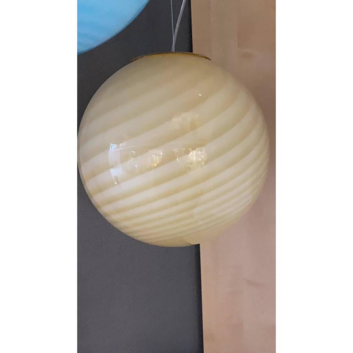 Contemporary Amber-White Sphere Pendant in Murano Glass