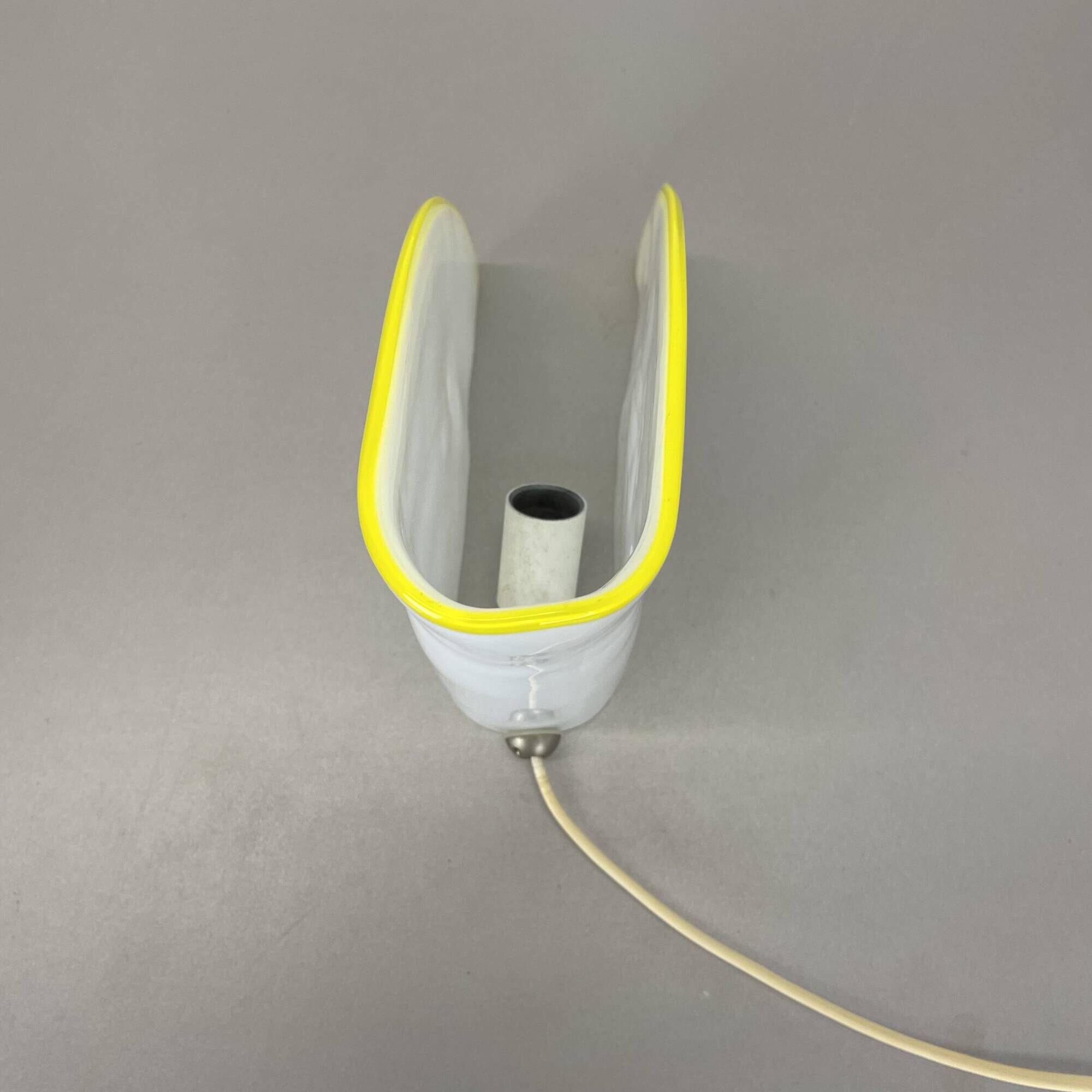 Minimalist White and Yellow Murano Glass Table Lamp by De Majo, Italy 1970s