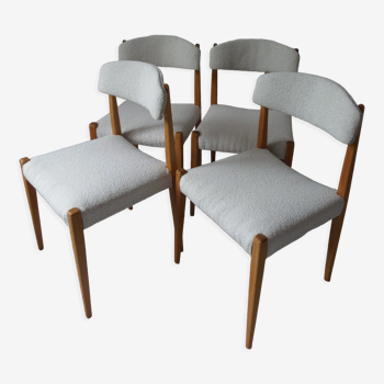 Set of 4 vintage Scandinavian style chairs in beech and cream curl.