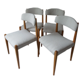 Set of 4 vintage Scandinavian style chairs in beech and cream curl.