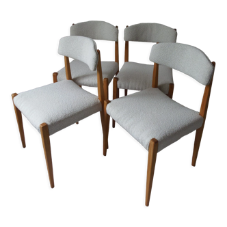 Set of 4 vintage Scandinavian style chairs in beech and cream curl.