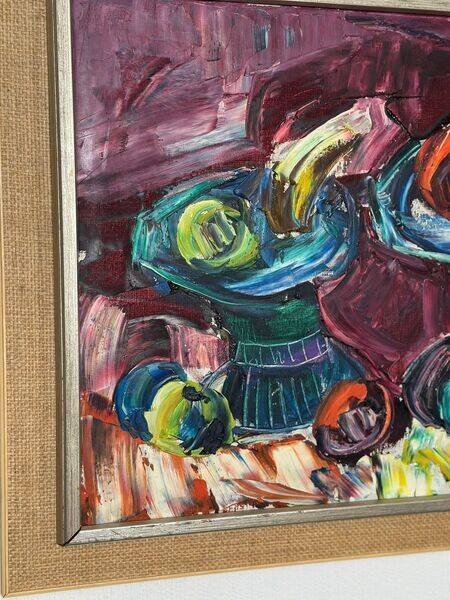 Original mid-century European oil on canvas – “Still Life” by Roy – dated 1969 – vintage & framed – 75 × 64 cm (29.5" × 25.2")