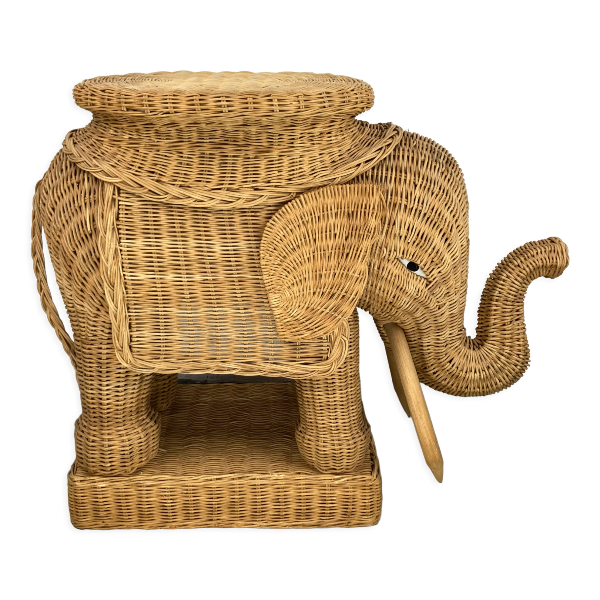 Rattan bamboo wicker elephant pedestal or side table, 1970s