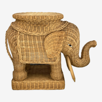Table d’appoint d’éléphant en rotin en osier, années 1970
