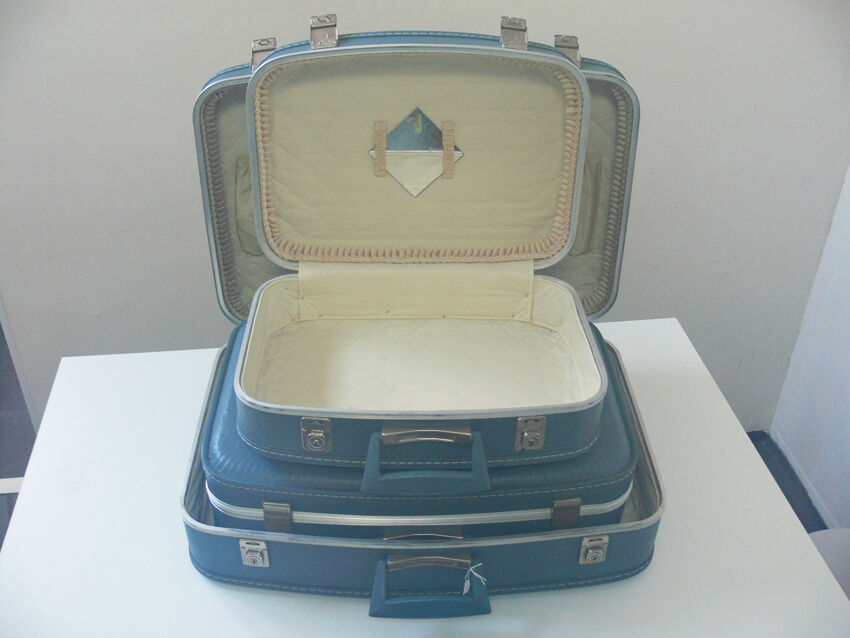 Set  de 3 valises vintage bleues gigognes