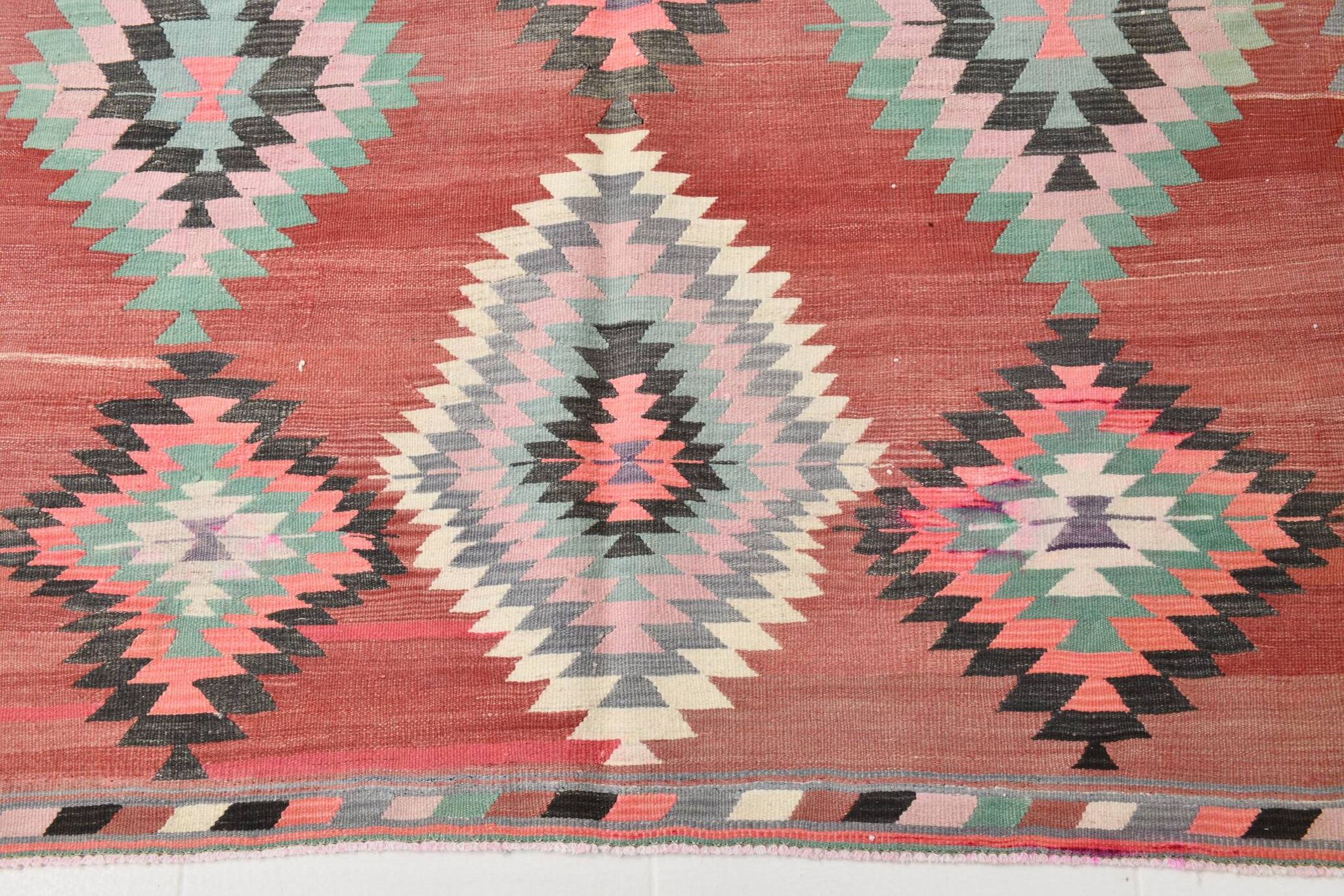 5x8 Red & Pink Handmade Geometric Kilim Area Rug, 160x238Cm