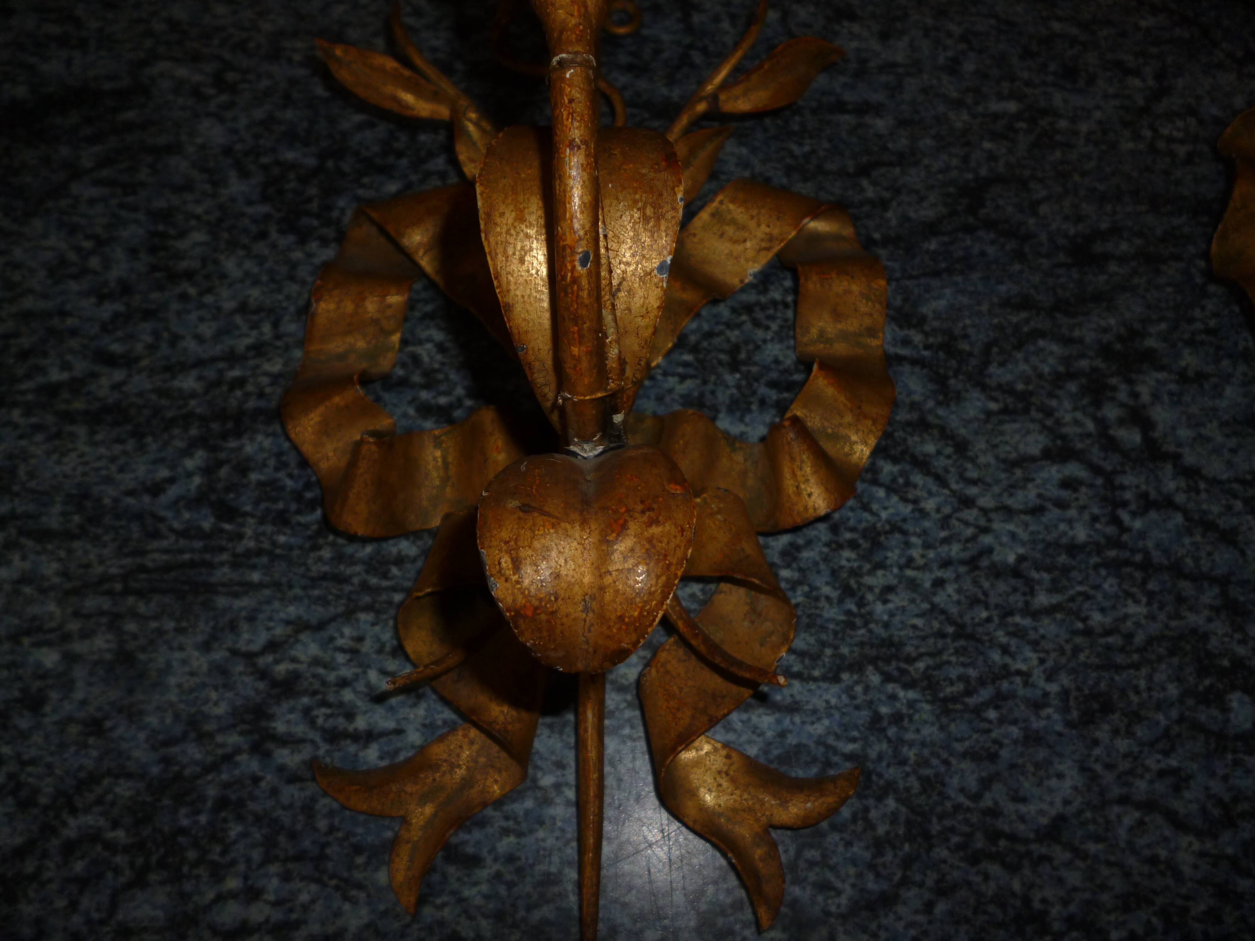 Pair of wall lamps gold patinated vintage metal