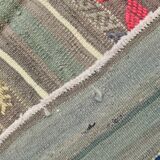 5x7 Gray & Green Pinstriped Turkish Kilim Rug, 147x218Cm
