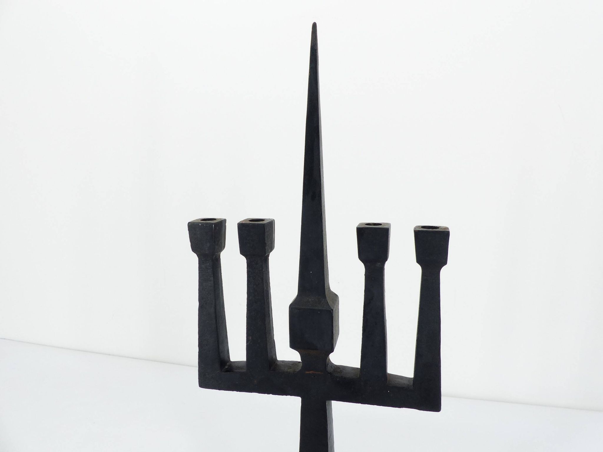 Brutalist candelabra in black forged steel 1950