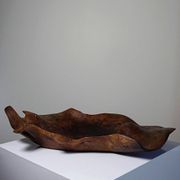 Large monoxyle bowl made of dark raw olive wood from the 1950s.
