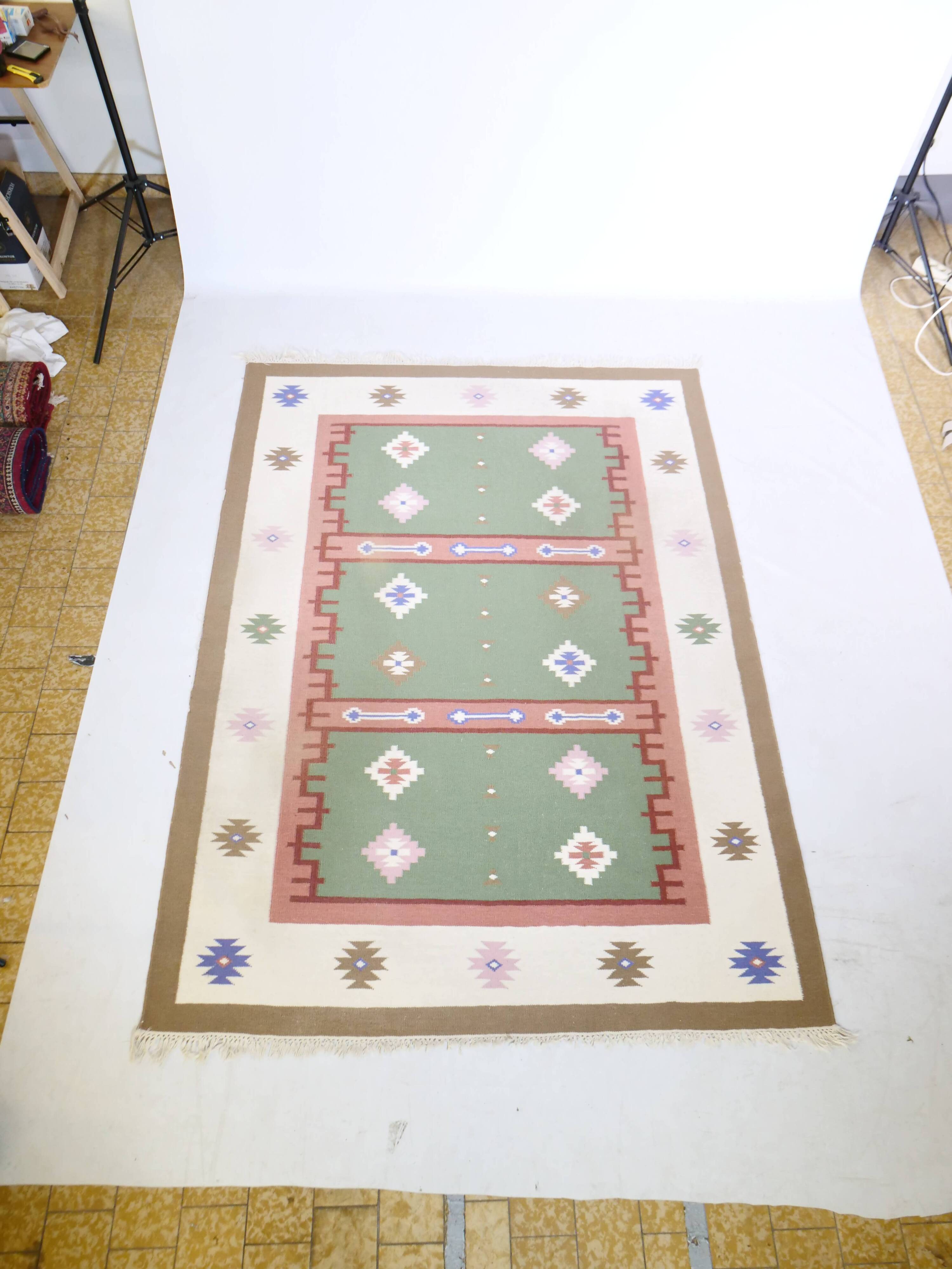 Hand-woven kilim true vintage ethnic wool rug, 70s 80s