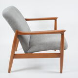 Original restored vintage armchair, designer E. Homma, grey fabric