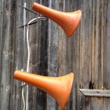 Two conical reflectors orange 1970 vintage floor lamp