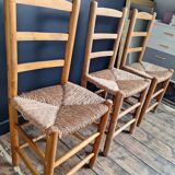 3 chaises paillées vintage, meubles sièges anciens