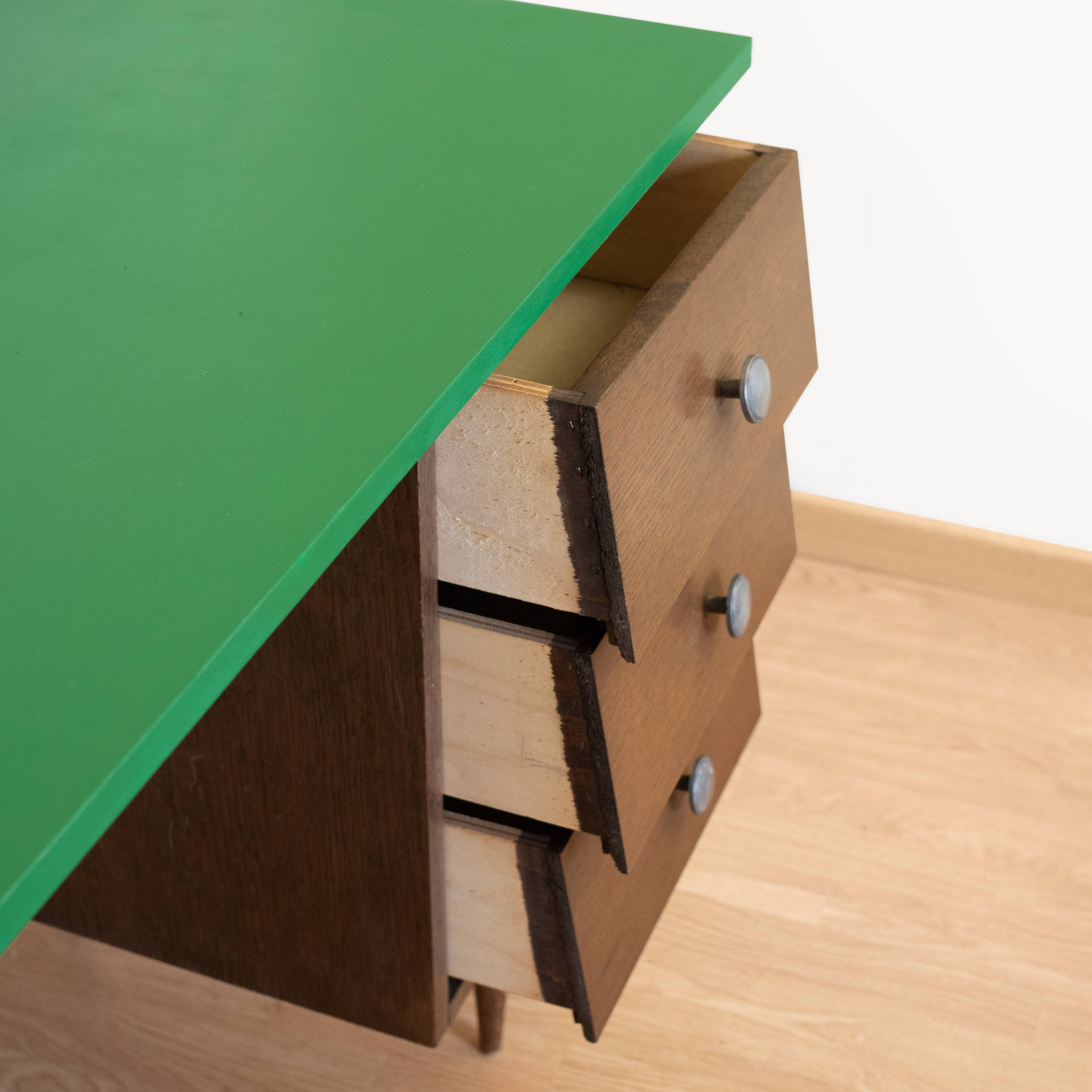 70s wooden desk with green tray