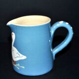 Soufflenheim terracotta pottery pitcher with blue goose decor