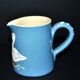 Soufflenheim terracotta pottery pitcher with blue goose decor