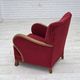 1960s, Danish armchair, red furniture velour, oak wood.