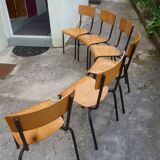 Set of 6 wooden and iron chairs