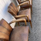 5 bridge armchairs in art deco leather