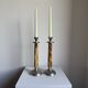 A Pair Of Vintage Mid Century Modern Metal With Faux Bone Candle Holde