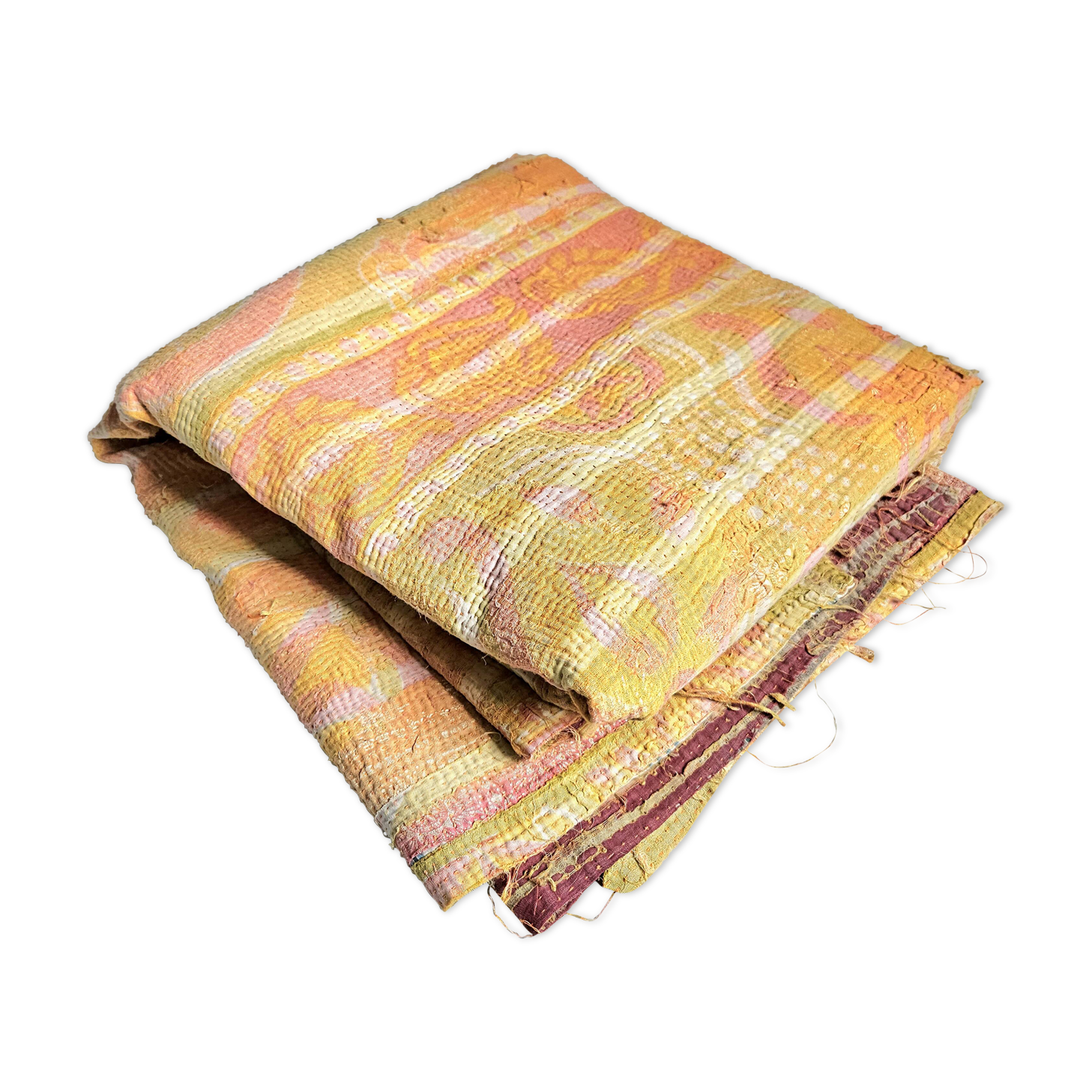 Fabric or plaid. old bed cover recycled and assembled worn deliberately