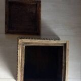 Tabouret coffre en teck naturel brun et noir.