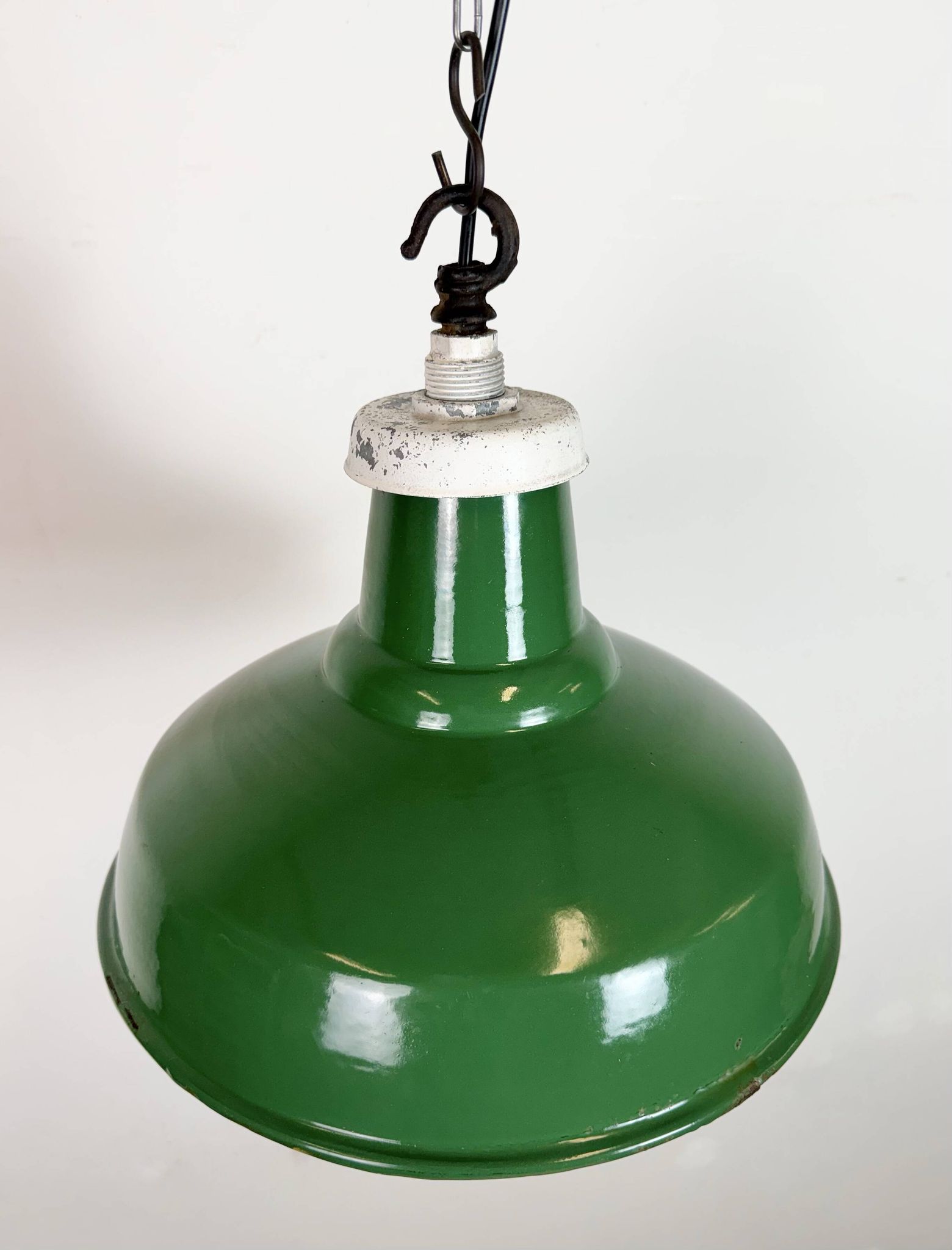 Industrial British Green Enamel Factory Pendant Lamp, 1960s