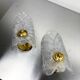Pair of Murano frosted leaf sconces, textured glass & gilt details, Italy 1970s
