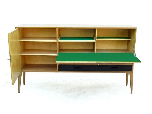 Sideboard vintage blond wood massif vintage 1950 from Charles Ramos