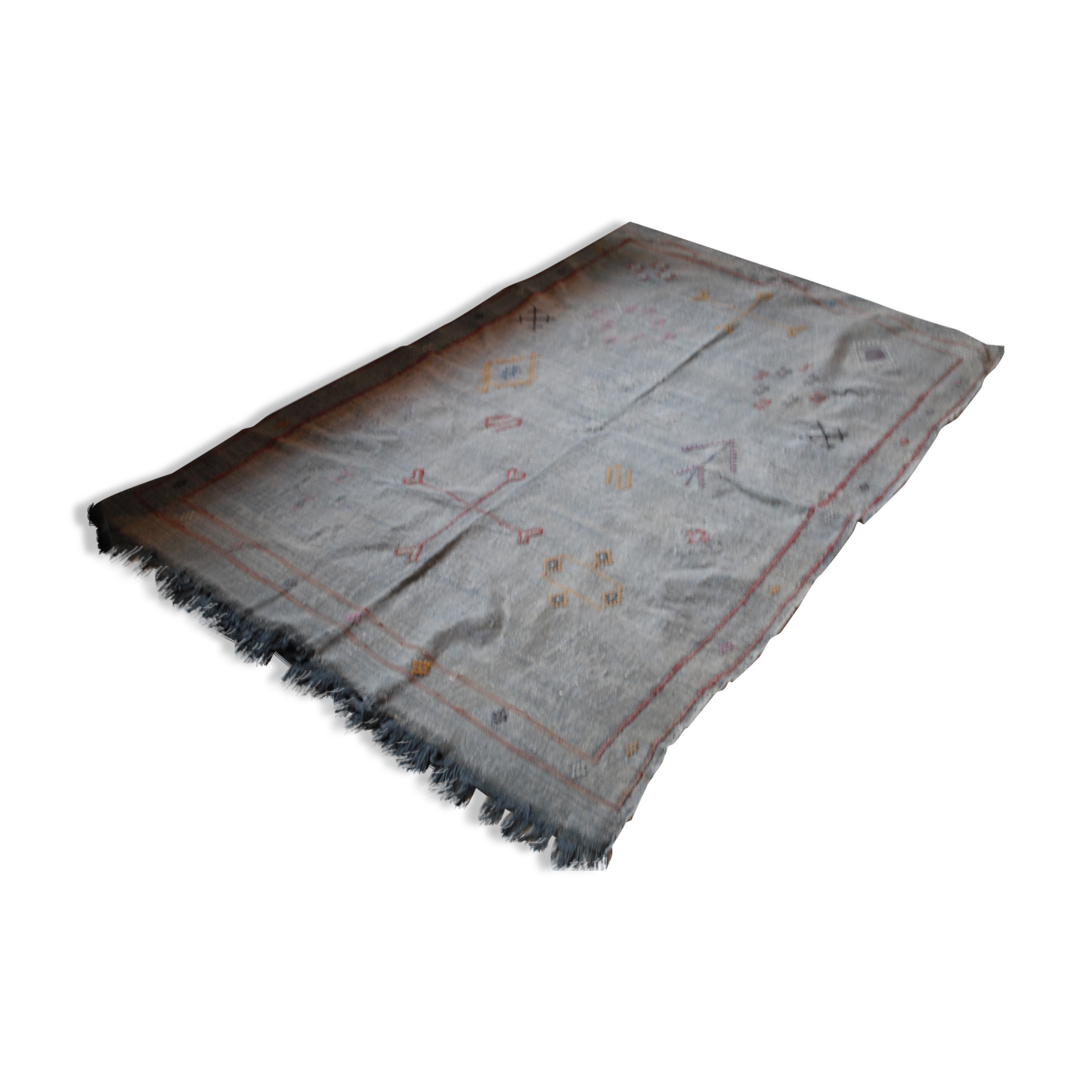 Vintage cactus silk carpet, grey and with original nomadic designs. free shipping in europe 225x135cm